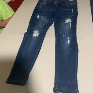 Wax Jean Women's Distressed Dark Blue Skinny Jeans